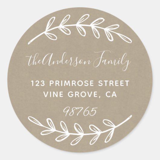 カスタムScript Folids葉リース差出人住所 ラウンドシール (正面)