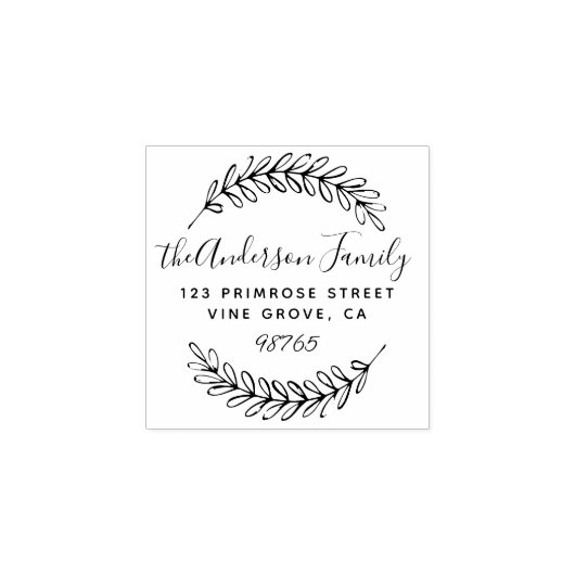 カスタムScript Folids葉リース差出人住所 ラバースタンプ (インプリント)