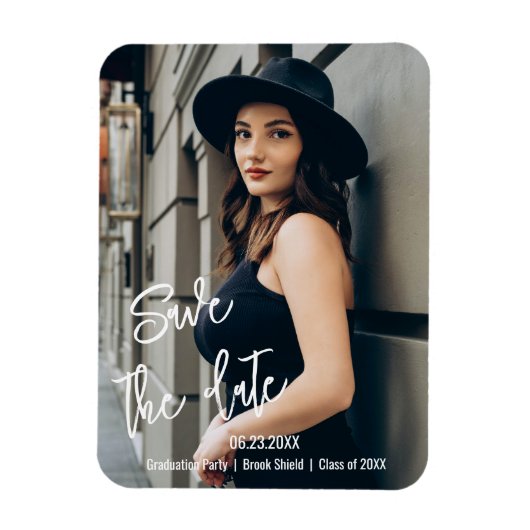 カスタムScript Graduation Party Photo Save The Date マグネット (縦)