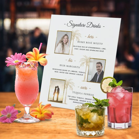 カスタムSignature Drinks金ゴールドパーム結婚の写真 台座サイン