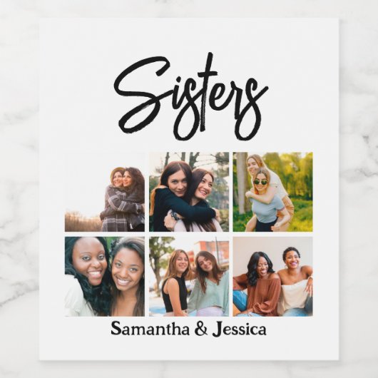 カスタムSisters Script 6 Photo Collage ワインラベル (シングルラベル)