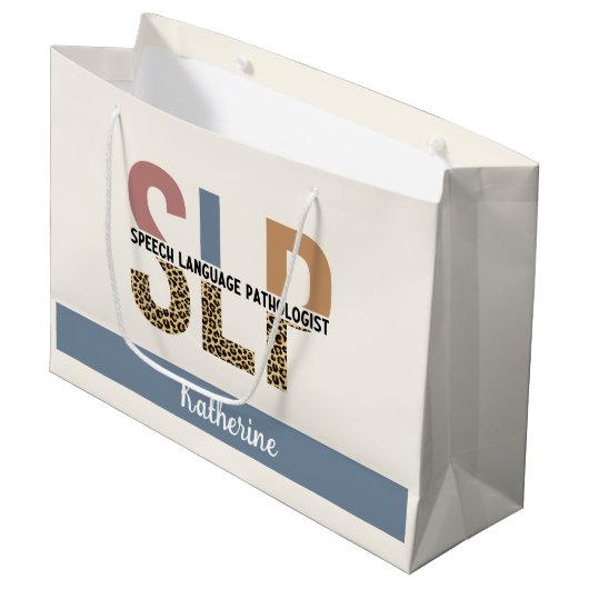 カスタムSLP音声病理医Leopard Print ラージペーパーバッグ (正面アングル)