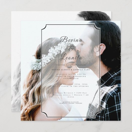 カスタムSQフォトシンプルエレガントGVスクリプ結婚ト 招待状 (正面/裏面)