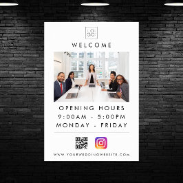 カスタムSquare Business Logo Welcome Hours Photo ポスター