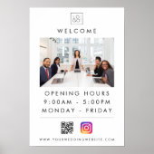 カスタムSquare Business Logo Welcome Hours Photo ポスター (正面)