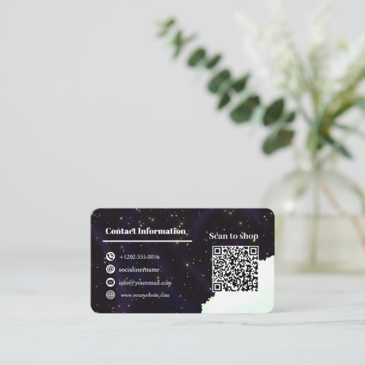 カスタムStarry宇宙のロ連絡ゴ情報とQRコード 名刺 (スタンド正面)