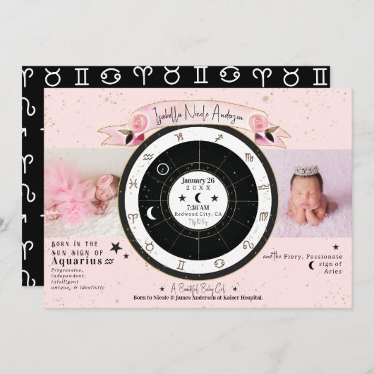 カスタムSun Moon Astrology誕生グラフ発表 招待状 (正面/裏面)