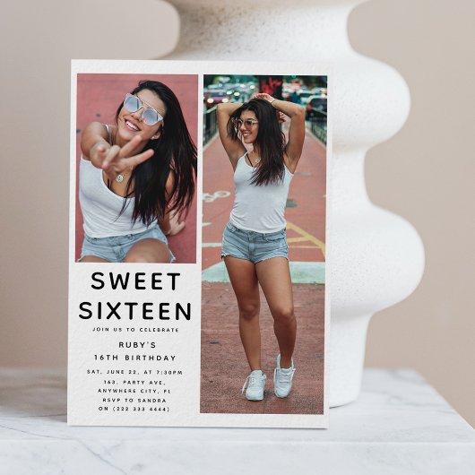 カスタム'SWEET 16' 2 Photo 16th Birthday Party 招待状