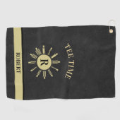 カスタムTタイムクロックフェイクレザーモノグラム名 ゴルフタオル (横)