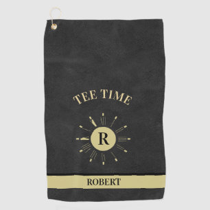 カスタムTタイムクロックフェイクレザーモノグラム名 ゴルフタオル