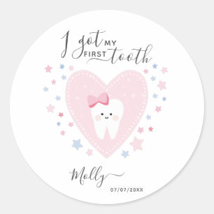 カスタムTeething Start Date Baby Girlステッカー ラウンドシール