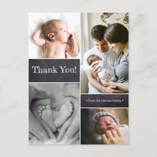 カスタムThank You Chalkboardフォトコラージュベビー ポストカード (正面)
