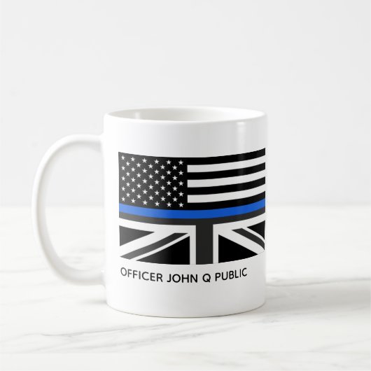 カスタムThin Blue Line American and UK Flag コーヒーマグカップ (左)