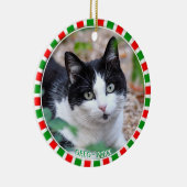 カスタムtuxedo cat photo and green red frame セラミックオーナメント (右)