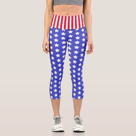 カスタムUSAのスターとストライプがハイ・ウェスト カプリレギンス (正面)