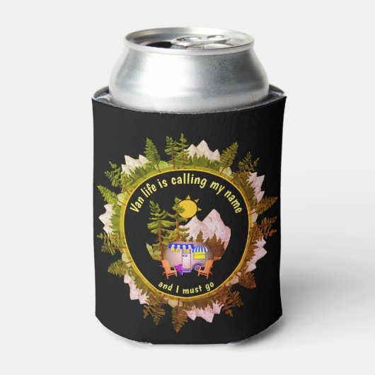 カスタムVAN LIFEは私の名前をキャラバンキャンパーと呼んでいる 缶クーラー (缶正面)