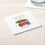 カスタムVintage Christmas Napkins – レッドカー&ツリー スクエアペーパーコースター<br><div class="desc">これらのクリスマスの飲み物用コースターと一緒にあなたの休日の集まりに懐かしい魅力カスタムを追加しなさい。このデザインは、赤い車の木とフェスティバルのフレーズ運「小さなクリスマスを自分で過ごせ」を持つ雪の多いヴィンテージシメリーーンを備えている。 クリスマスの装飾をパーソナライズするための名前または家族名を追加する。マッチするプレート、ナプキン、紙カップと一緒にバンドルし、ヴィンテージのクリスマスセットを完全にコーディネート。</div>