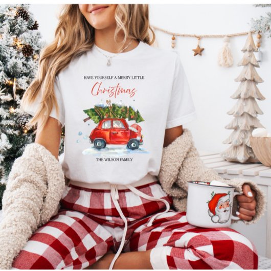 カスタムVintage Christmas - Red Car with Tree Tシャツ