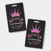 カスタムVIPピンクグリッターガーリー スイート16 バッジ (正面＆裏面)