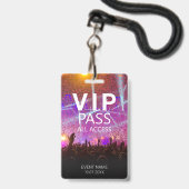 カスタムVIP QRコード イベント パープル コンフェッティ バッジ (正面（ネックストラップ付）)