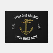 カスタムWelcome Aboard Boat Nameブラック&金ゴールド ドアマット (正面)