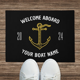 カスタムWelcome Aboard Boat Nameブラック&金ゴールド ドアマット