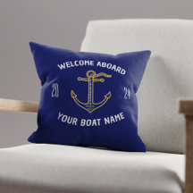 カスタムWelcome Aboard Boat Name Navy Blue & 金ゴールド