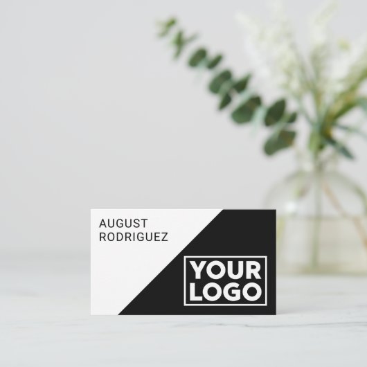 カスタムWide Logo QRコード白黒幾何学的 名刺 (スタンド正面)