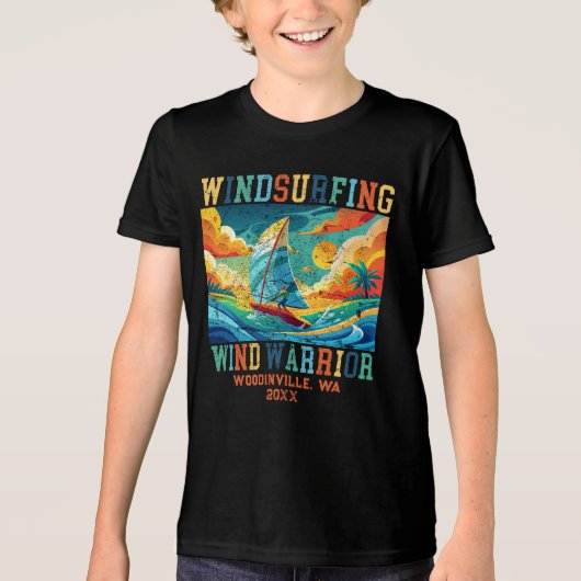 カスタムWindsurfingサーファーの場所の名前 トライブレンドＴシャツ (正面)
