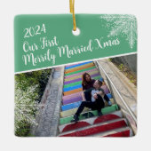 カスタムYear We First Merrily 結婚したクリスマス写真 セラミックオーナメント (正面)