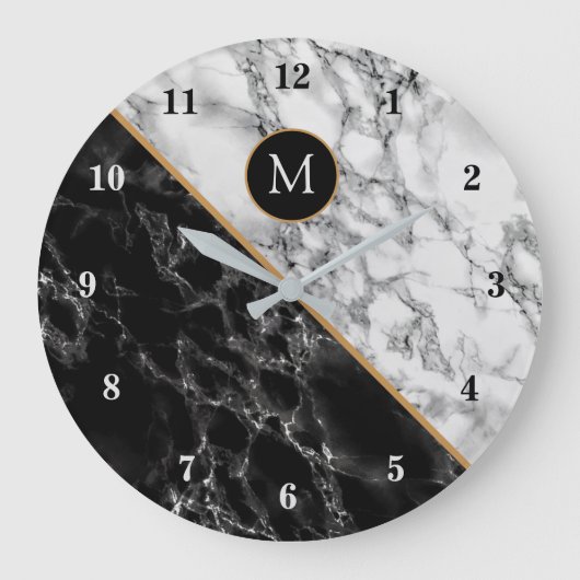 カスタムYour Letter Wall Clock Marbleデザイン ラージ壁時計 (正面)