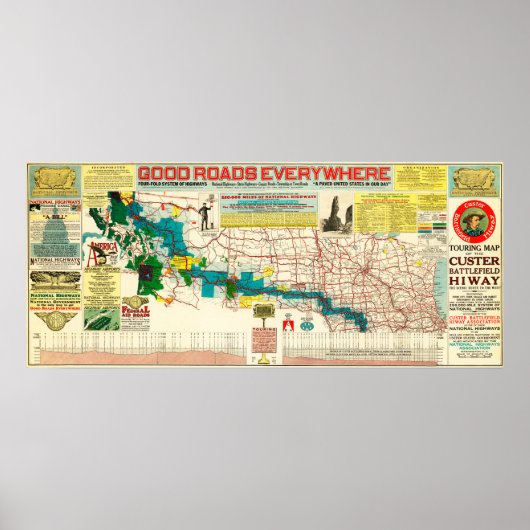 カスターのバトルフィールド高速道路のツーリングマップ ポスター (正面)