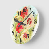 カスタードキャンディとマンゴーオレンジデイリリー ラウンド壁時計 (傾斜)