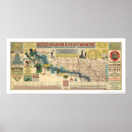 カスターバトルフィールドハイウェイマップ – 1925 ポスター (正面)