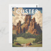 カスター州パークサウスダコタトラベルアートヴィンテージ ポストカード (正面/裏面)