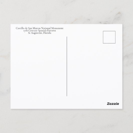 カスティーリョデサンマルコスセントオーガスティンフロリダトラベル ポストカード (裏面)