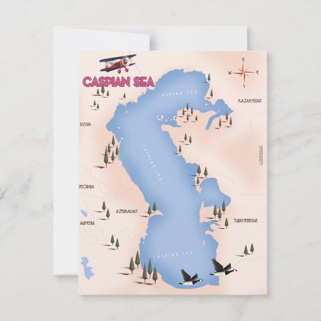 カスピ海ヴィンテージスタイルマップ旅行ポスター (正面)