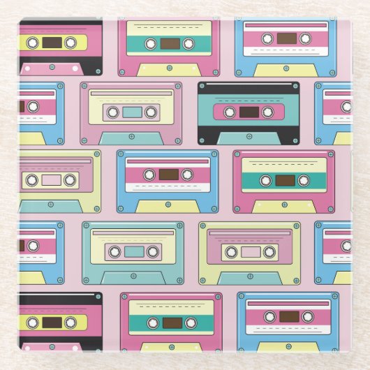 カセカラフルット、ピンクの背景パターン。 ガラスコースター (正面)