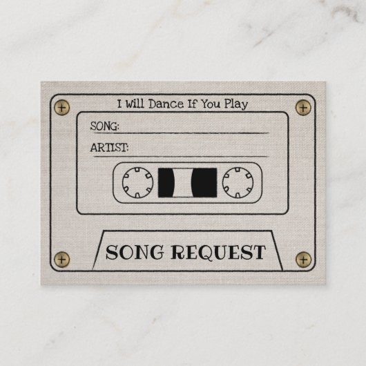 カセットウェディングソングリクエスト エレガントなリネン挿入 エンクロージャーカード (正面)