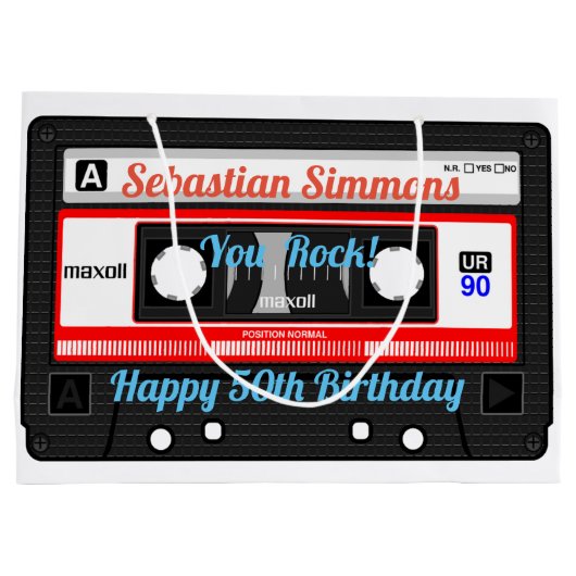 カセットテパーソナライズされたープまたはMixtape Any大事な行事 ラージペーパーバッグ (裏面)