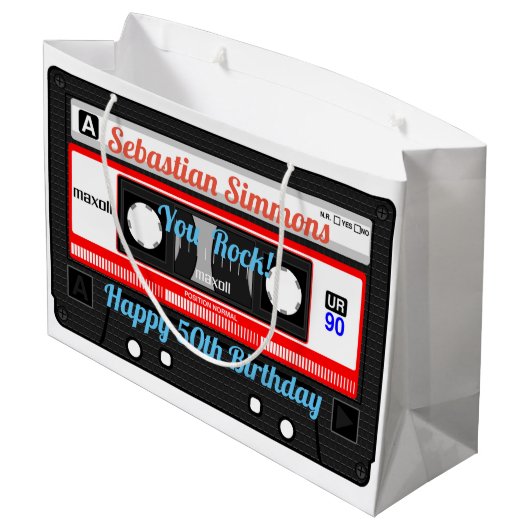 カセットテパーソナライズされたープまたはMixtape Any大事な行事 ラージペーパーバッグ (裏面アングル)