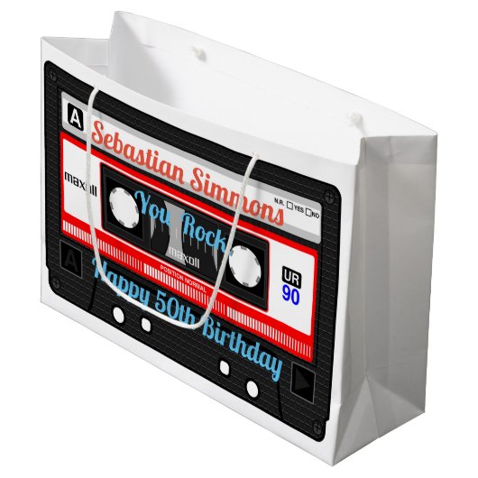 カセットテパーソナライズされたープまたはMixtape Any大事な行事 ラージペーパーバッグ (正面アングル)