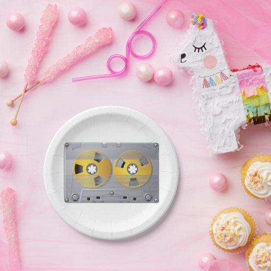 カセットテープイラストレーションヴィンテージ音楽愛好家 ペーパープレート (パーティー)