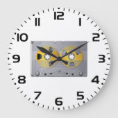 カセットテープイラストレーションヴィンテージ音楽愛好家 ラージ壁時計 (正面)