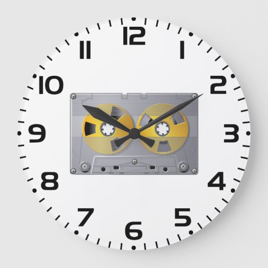 カセットテープイラストレーションヴィンテージ音楽愛好家 ラージ壁時計 (正面)