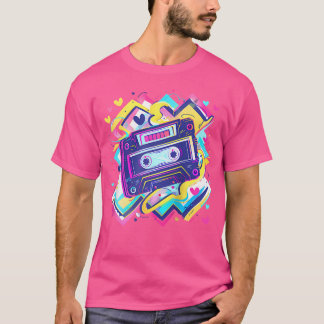 カセットテープジグザグハートデザイン90S Rb Baseb Tシャツ