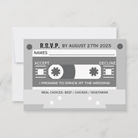 カセットテープソングリクエスト音楽のテーマ結婚設定 出欠カード (正面)