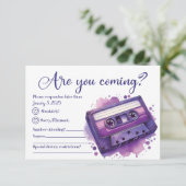 カセットテープパープルレトロヴィンテージRSVPカード 出欠カード (スタンド正面)
