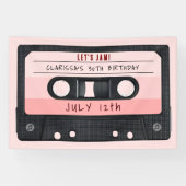 カセットテープピンクレトロ誕生日パーティー 横断幕 (横)