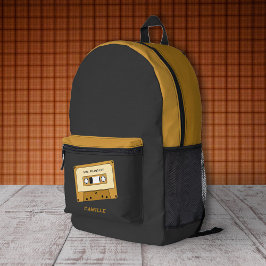 カセットテープブラックバックパック プリントバックパック